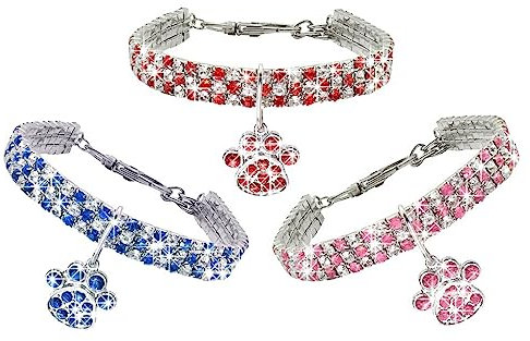 CLSSLVVBN 3er Pack Haustierhalsband mit Kristallanhänger, Halskette, Festival, Geburtstag, Hochzeit, Funkelnde Kleintier Schmuck Accessoires, M