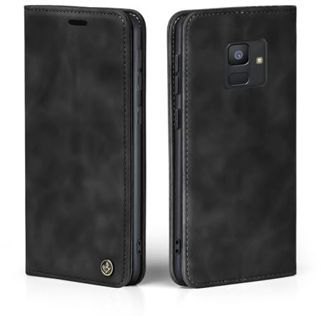 LBH Handyhülle für Samsung Galaxy A6 (2018) in Schwarz mit Karten- und Geldfach Smartphone Hülle mit Standfunktion Flip Case Schutzhülle Magnetverschluss Vintage