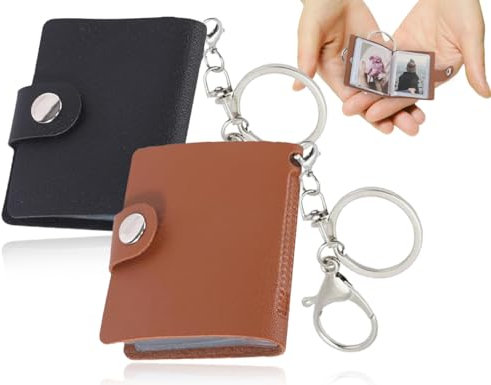 ZoeTekway 2 Stück Mini-Fotoalbum,Selbstgestalten Taschen Foto Album mit Schlüsselanhänger,DIY Personalized Leder-Fotogedächtnis benutzerdefiniertes Klein Fotoalbum,für Paare(2 Zoll,Schwarz und Braun)