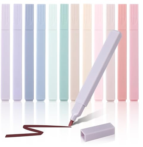 Hisdricus 12 Stück Pastell Textmarker Set, Highlighter Pen, Milde Farben, Kein Ausbluten, Perfekt für Journaling, Notizen, Bibel marker, Schule und Bürobedarf