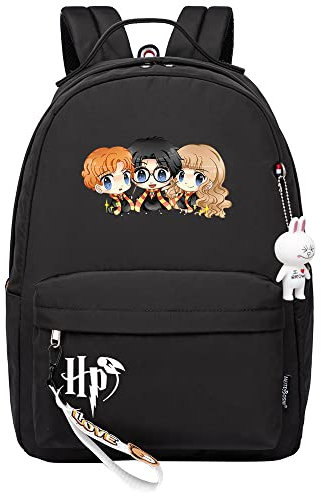 Meetiger Harry Magic Rucksack für Mädchen Q Version Harry/Ron/Hermine Grundschultasche Freundschaftsbuchtasche Schwarz