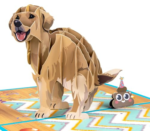 GREETING ART Funny Happy Birthday Dog Card, Dog Birthday Card Pop Up, “8×6” | Golden Retriever Dog Birthday Card, 3D Dog Greeting Cards for Women, Men, Dog Lover, Kids, With Envelope