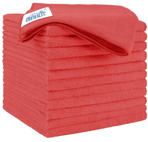 HOMEXCEL 12 Pack Red Microfibre Car Cloths Rag Towels, 12.5x12.5 Inch | Ultra Absorbent Car Wash Cloths Towels Lint Streaks Free for Car Washing, Kitchen, Glass Windows, and General Home Use