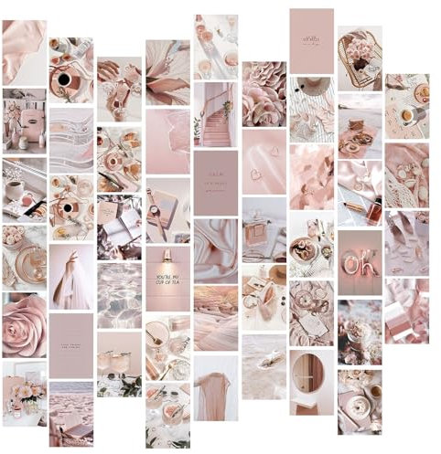 Ästhetisches Bild für Wandcollage,50 Stück Bilder Collagen set Vintage,4x6 Zoll,Warme Farbe Collage Druck Set,Wandcollagen Beige,Wandcollagen,Geeignet für Schlafzimmer, Büro Foto Display