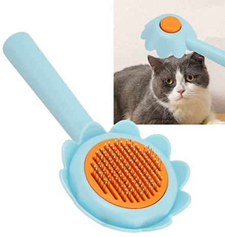 Self Cleaning Slicker Dog Brush Cat Grooming Flower Shape Shedding Comb Stainless Steel Massage Pet for Puppy Short Long Haired Tangled Deshedding Hair Remover Tool with Button