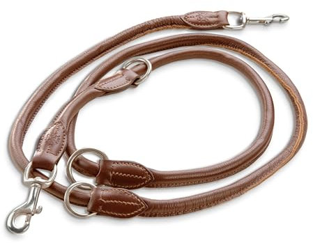 Jack & Russell Premium Leder Hundeleine Dexter 2,0m - Hunde Lederleine, Führleine - Echtleder Leine mehrfach verstellbar Dexter (Cognac Braun)