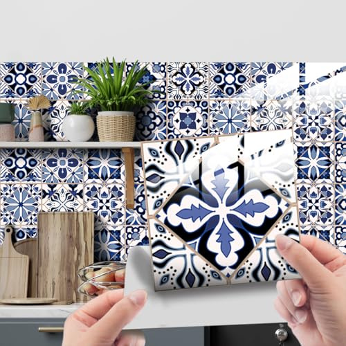 HORIWE Mandala Retro Fliesenaufkleber PVC Wasserdicht Wandaufklebe 24 Stück | Wasserdicht & ölfest Selbstklebende Tapete Einfach Anzubringen Fliesen Folie für Küche, Schrank, Möbel, Tisch, Badezimmer
