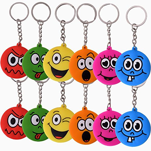 TE-Trend 12 Stück Smiley Schlüsselanhänger – Bunte Schlüsselringe als Partygeschenk, Kindergeburtstag, Mitgebsel & Spaß – Gesichter als Accessoires