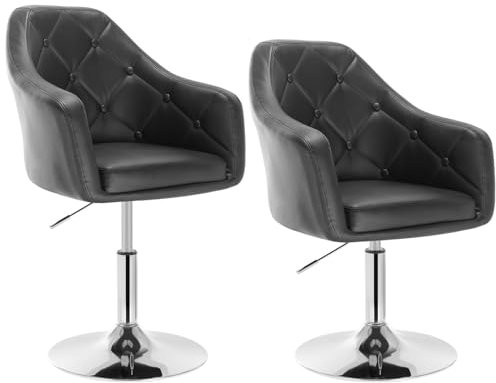WOLTU 2er Set Barsessel Loungesessel mit Arm- und Rückenlehne, stufenlose Höhenverstellung, drehbar, Kunstleder, Schwarz BH104sz-2