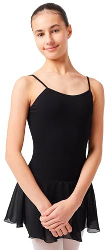 tanzmuster ® Ballettkleid Mädchen ärmellos - Maggie - aus weicher Baumwolle mit Chiffon Röckchen Ballettbody fürs Kinder Ballett in schwarz, Größe:152/158