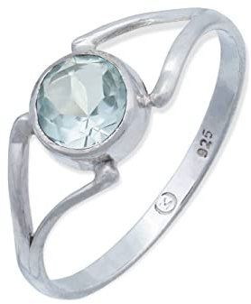 mantraroma Ring Silber Damen blau Topas Edelstein blau schlicht modern