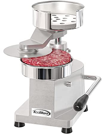 KoolMore Burger Press Patty Maker for 5” Hamburgers, Stainless-Steel Manual Forming Machine for Personal and Commercial Foods, Heavy Duty Processor, Includes Pattie Papers (CHM-5), Silver