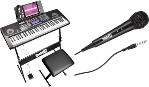 RockJam 61 Tastiera Kit Pianoforte 61 Tasti Cuffie Basamento Tastiera Panchina Piano Tastiera Digitale Sostenere Pedale & Microfono Karaoke Dinamico Unidirezionale Cablato Con Cavo Di Tre Metri