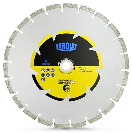 TYROLIT 300mm Diamond Blade for Petrol Disc Cutters, Universal Applications for Concrete, Masonry and Brick Work -- 300 x 3 x 20 mm