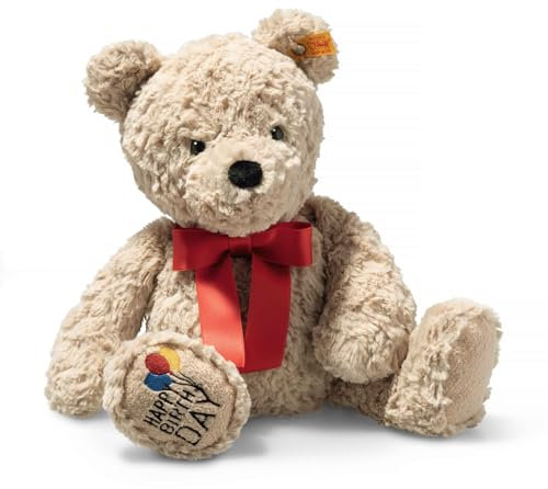 Steiff Kuscheltier Jimmy Teddybär Happy Birthday, Süßes Stofftier, Kinder, Jungen & Mädchen, Soft Cuddly Friends, Plüschtier 35 cm, Beige, 114069