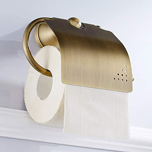 SYH&AQYE Bad Rollenpapierhalter, Toilettenpapierhalter Antike, Retro Bad Klorollenhalter, Wand WC Papierhalterung mit Deckel Messing Zum Bohren