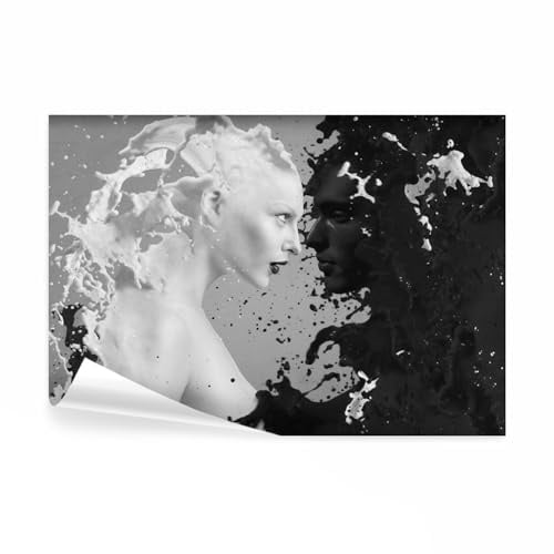 decomonkey Premium Fototapete schwarz-weiß, 350x256 cm, XL, Kaffee mit | Milch, Schlafzimmer, Wohnzimmer, Tapete, Wandbild, Bild, Fototapeten, Tapeten, Wandtapete, Wand