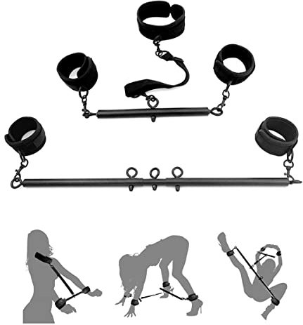 Spreizstange Fesselstange Bondage Handschellen Fußfesseln Sexspielzeug mit BDSM Sexanzug Einstellbar Metallspreizstange Sklaven für Paare (schwarz)