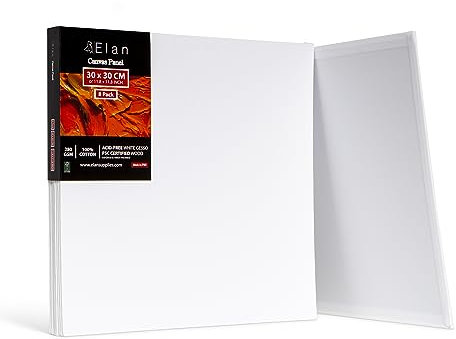 Elan Malkarton 30x30 8er Set, 100% Baumwolle Leinwand Dünn 3mm, Malpappe, Leinwand zum Bemalen, Malkarton für Acrylfarben, Leinwände für Acrylfarben