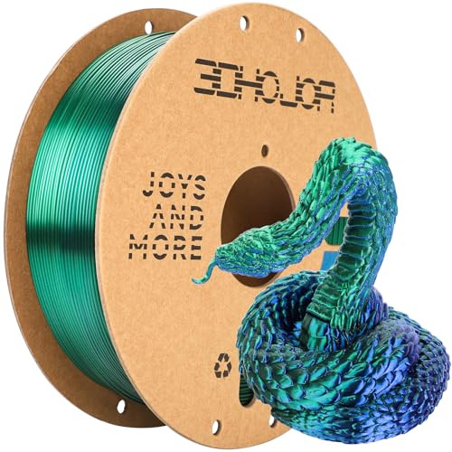 3DHoJor Silk PLA Filament 1.75mm 1KG Blau-Grün Zweifarbig Seiden PLA | Dual Color PLA mit Seidenglattes Finish Seidig Metallisch 3D Drucker Filament Hochglänzende Oberfläche Maßgenauigkeit ±0,02mm