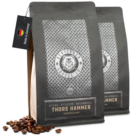 BERSERKER COFFEE Thor's Hammer Espresso (2x500g)- Italienischer Dark Roast Espresso für kraftvolle Sinnesfreuden - Für Siebträger, Vollautomaten & Herdkanne