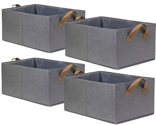 MEgegulo Foldable Storage Boxes, Set of 4 Non-Woven Fabric Box with Handle, 47 x 28 x 20 cm, for Shelves,Clothes Basket Containers, Home and Office Room Organisers