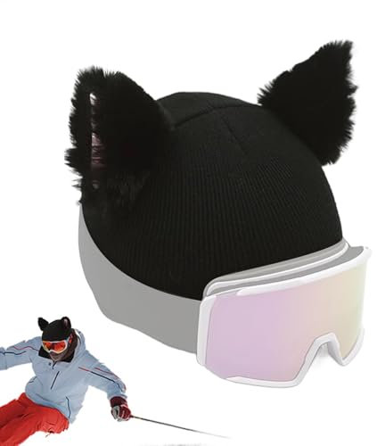 Headgear Cute Plush Cover, Cat Ears Headgear Cover for Ski, Cute Ski Helmet Cover, Winter Sport Headgear Protector, Fuzzy Headgear Cover for Skiing, Decorative Ski Helmet Cover, Plush Cat Ears Helmet