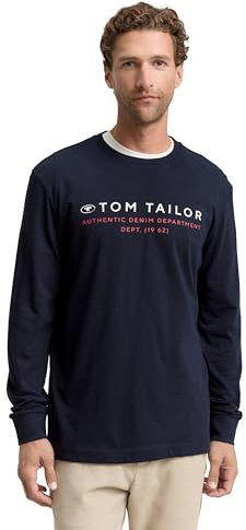 Tom Tailor Herren 1047769 Langarmshirt mit Logo-Print (1er Pack)
