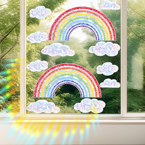 Regenbogen Fensterbilder,2 Stück Regenbogen Folie Fenster,Fensterbilder Kinderzimmer,Fenstersticker Kinder Mädchen Rainbow Suncatcher Sticker für Fensteraufkleber Sonnenfänger Sticker Wohndekor