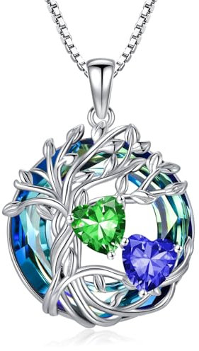 TOUPOP Smaragd Saphir-Halskette aus S925 Sterling Silber, Baum des Lebens Anhänger mit Mai September-Geburtssteinen, Kristallschmuck, Weihnachts- und Geburtstagsgeschenk für Frauen, ihre Schwester