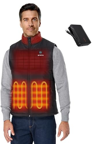 ORORO [Upgraded Battery] Men's Lightweight Heated Gilet, Up to 13.5 Hours of Warmth, Heated Vest with Heated Collar (Black,XL)