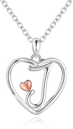 Mesovor Initial Heart Necklaces for Women, Sterling Silver Necklace with Rose Gold Heart | Personalized Jewelry Gifts for Mother Wife Daughter Sister