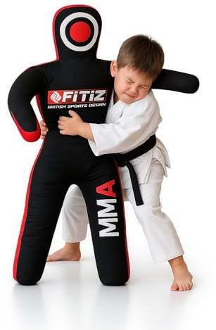 FITIZ MMA Dummy Judo Grappling Dummy Punching Bag (UNFILLED) Brazilian BJJ JIU Jitsu Standing Position Dummy Wrestling Martial Arts Boxing Karate Training Dummy (Black/Red,47 Inches)