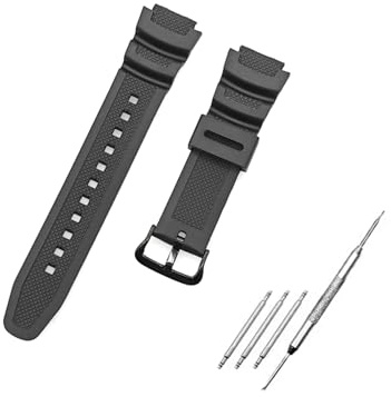 JZK 18mm schwarzes Kautschuk-Uhrenarmband als Ersatz für Casio AE-1300/AE-1200, SGW-300H/SGW-400H/SGW-500H, W-218H/W-219H, MRW-200H, wasserdichtes Kunststoff-Uhrenarmband mit Werkzeug zum Entfernen