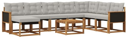 vidaXL Outdoor-Sofagarnitur mit Kissen 9 pcs Natur und Hellgrau, Modernes Garten-Sofa-Set, wetterfeste Möbel, strapazierfähige Couch, perfekte Sitzgelegenheit am Pool