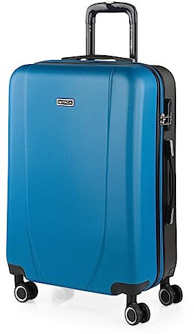 ITACA - Maleta Mediana con 4 Ruedas Giratorias para Viajes Largos Tipo Trolley Ideal como Maletas de Viaje Grandes 23 Kilos y Maleta Viaje Mediana Resistentes, Azul-Antracita