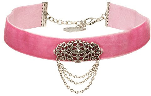 Alpenflüstern Trachten-Samt-Kropfband Thea - nostalgische Trachtenkette enganliegend, Kropfkette elastisch, eleganter Damen-Trachtenschmuck, Samtkropfband breit rosé-rosa DHK200