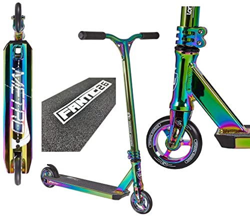 Longway Metro Stunt-Scooter H=79cm Trick Park Tret-Roller Full Neochrome Rainbow + Fantic26 Sticker + Griptape