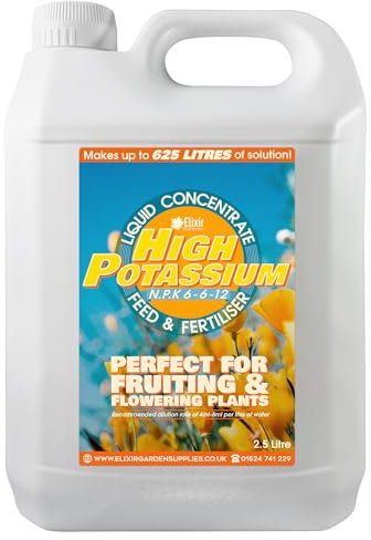 Elixir Gardens UK High Potassium Liquid Fertiliser/Plant & Lawn Food | N.P.K 6-6-12 | Various Sizes 500ml-5L | 2.5 Litre Makes up to 625L of liquid feed | 2.5 Litre Bottle