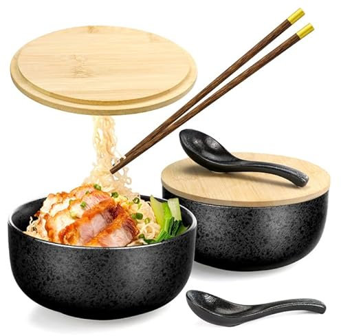 FHzytg 2 Stück Japanische Ramen Schüssel Aus Keramik Mit Deckel - Pho Suppen Salat Müsli Bowl