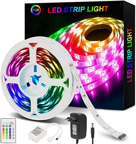 Sylevin Striscia 5m RGB Strisce LED- 5050 strisce LED luminose con telecomando, 16 cambi di colore, 4 modalità per la casa, decorazione dell'armadio, camera da letto, televisione