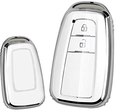 ontto TPU-Autoschlüssel-Schutzhülle, passend für Toyota CHR C-HR Prado Prius Camry Corolla RAV4 schlüsselloser Schlüsselhülle Halter Tasche Schlüsselanhänger Zubehör 2 Tasten Silber Weiß