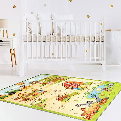 Bilderwelten Kinderteppich Bauernhof - Landarbeit Macht Spaß Rutschfester Spielteppich Kinderzimmer Teppich 60x40 cm