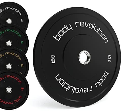 Body Revolution Olympic Bumper Plates - Rubber Coated Barbell Weight Plates - Strength Training Weight Lifting Equipment - Range from 5kg - 25kg, 70kg (2x10kg+ 2x25kg), Black