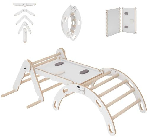 MAMOI® Set Klettergerüst Indoor, Kletterdreieck mit rutsche aus Holz, Kletterbogen, Baby Kinder Klettern, Klettergerüst mit Rutschbrett, Holzbogen für Spielplatz ab 1/2/3 Jahre, Montessori…