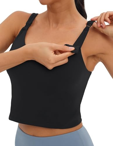 Foucome Nursing Tank Top Longline Breastfeeding Sports Bra, Black, M