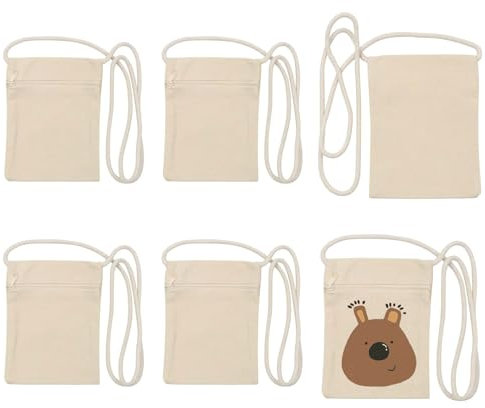 QINGYIWL 6 Stück kleine stofftaschen zum bemalen Baumwolltasche 17 * 13cm Umhängegeldbeutel Kinder Stofftaschen zum Bemalen Brustbeutel für Kindergeburtstag Party