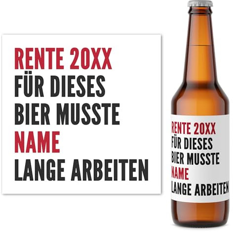 Renteneintritt Geschenk Männer Frauen Bieretiketten personalisiert Rentner Geschenk Ruhestand Mann Bier Flaschenetikett selbstklebende Bierflaschen Etiketten 2 Stück | 9x9 cm