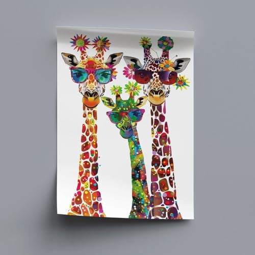 Dekomundo Giraffen mit Blumenschmuck Lustige Bilder Wohnzimmer Schlafzimmer Deko Tierbilder, Fotoposter, 50x70 cm