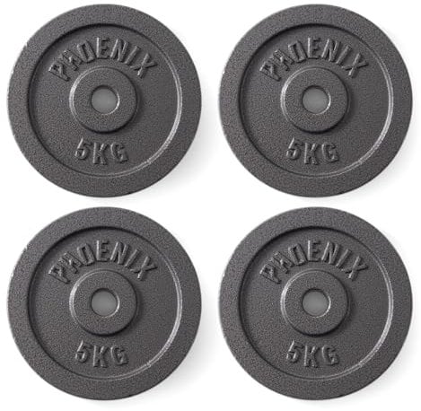 Phoenix Fitness Cast Iron Weight Plates - 1-Inch Free Weight Plate for Barbell Dumbbell Bars, Weightlifting & Strength Training at Home Gym - Set of 4, 5kg